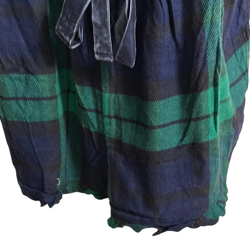 Aerie Navy Green Plaid Ruffle Strap Romper with Velvet Tie‎ S/P